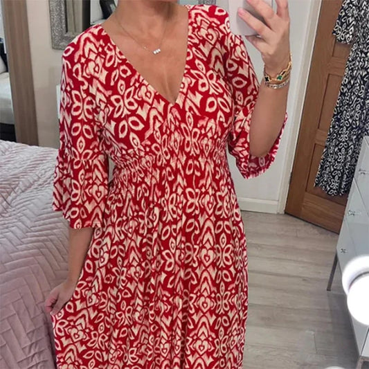 Bohemian Casual Print V-Neck Long Dress (Free Shipping)