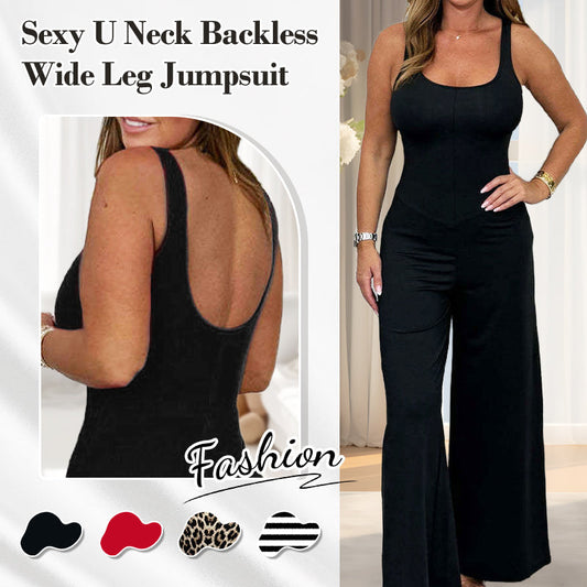 Women's Sexy U Neck Backless Wide Leg Jumpsuit