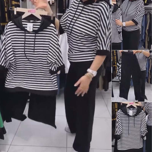 💥HOT SALE 2025💥Women's Striped Top & Solid Pants Set