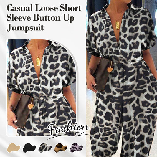 💖LAST DAY SALE 50% OFF💖Women's Casual Loose Short Sleeve Button Up Jumpsuit