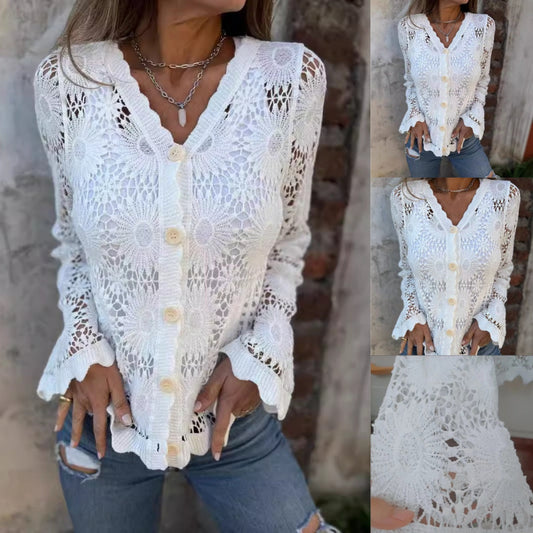 🌸Summer Hot Sale 49%OFF🌸Women's Lace V-Neck Long Sleeve Top