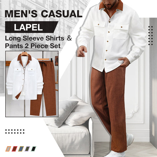 Men's Casual Lapel Long Sleeve Shirts & Pants 2-Piece Set