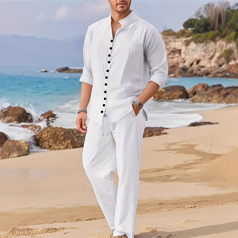 โณ LIMITED TIME 50% OFF! ๐ฅ Men's Minimalist Casual Shirt and Pants Set โ Breathable Blend & Stylish Button Detail โ๏ธ