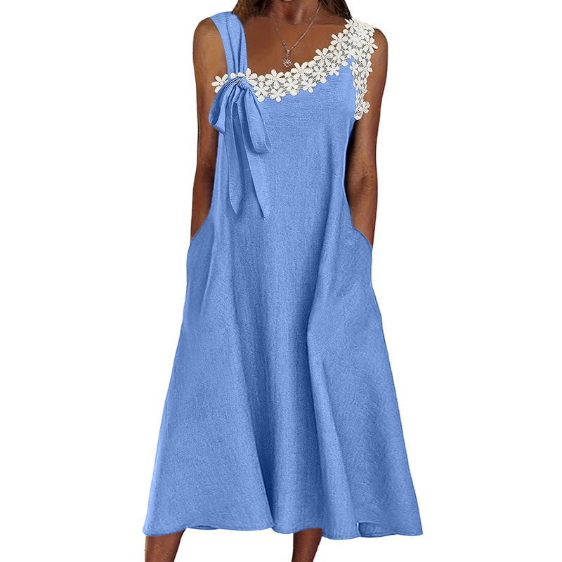 Summer Favoriteโ๏ธ๐บ Elegant Lace Dress with Shoulder Bow Detail โ Must-Have for Effortless Summer Style