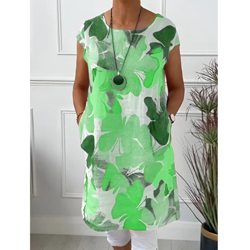 Women's Loose Floral Print Tunic Dress with Pockets