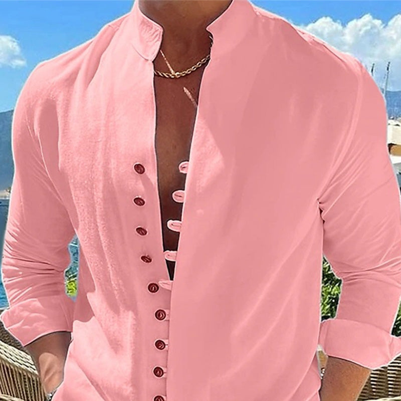 Men's Casual Stand Collar Long Sleeve Shirt