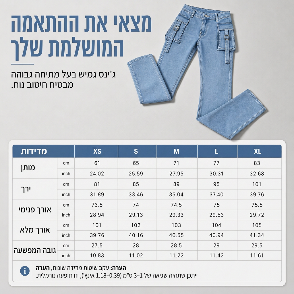 ג'ינסים קארגו פלר לנשים עם גמישות גבוהה, חיתוך צר וכיסי דש