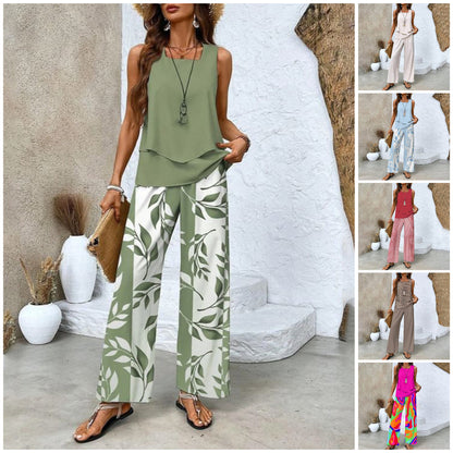 🔥 Hot Sale 50% OFF🌺Women's Trendy Print 2 Piece Outfits Sleeveless Top & Pants