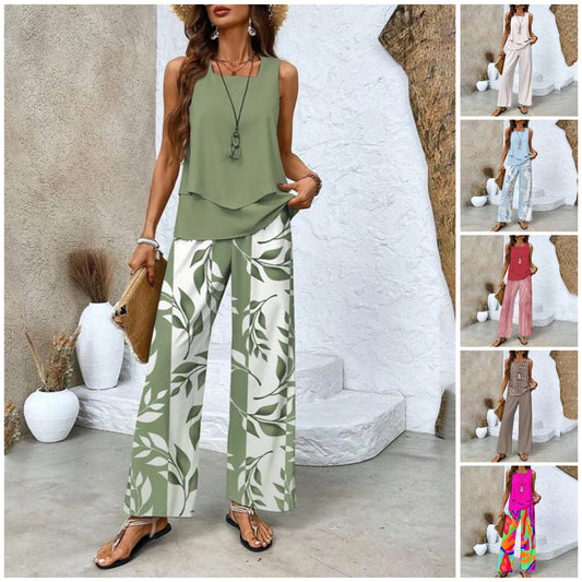 🔥 Hot Sale 50% OFF🌺Women's Trendy Print 2 Piece Outfits Sleeveless Top & Pants