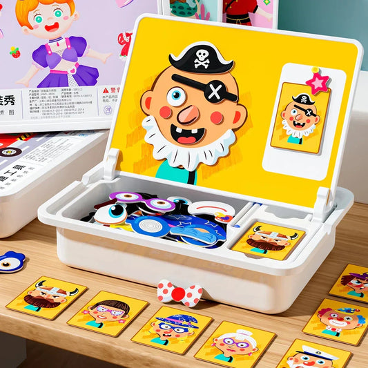 Magnetic Puzzles Face Dress Up Travel Game Double Side Preschool Educational Learning Toy for Kids