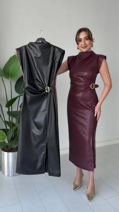 Elegant Leather Midi Dress