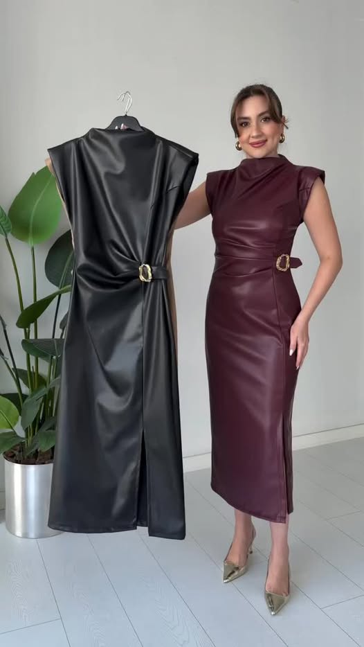 Elegant Leather Midi Dress