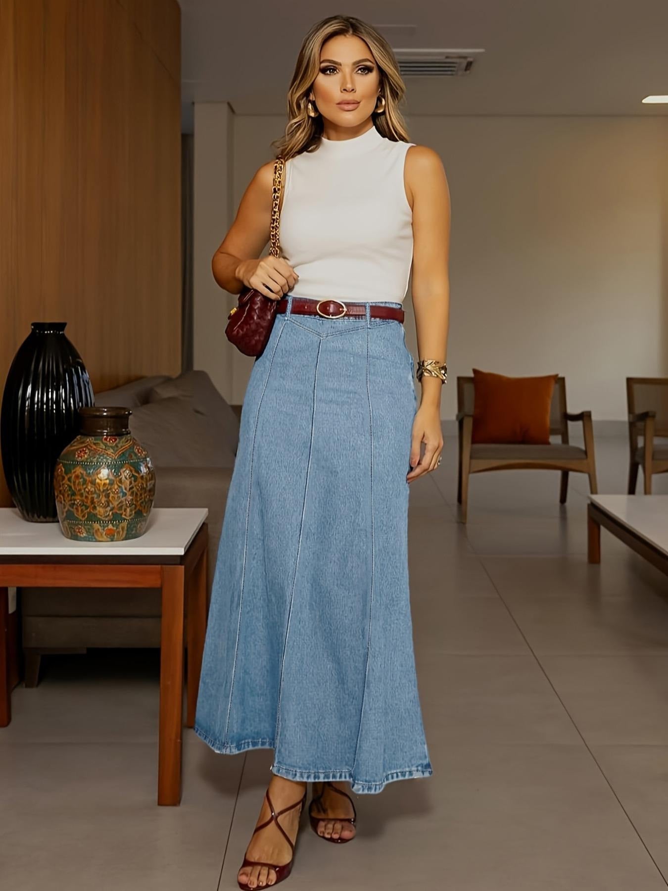 🎁Neuheiten 2026 mit 50 % RABATT👗Damen-Maxirock aus Denim – Hoher Bund & A-Linien-Schnitt