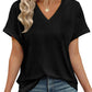 💖Buy 2 get 8% off🌷Summer Hot Sale 50% Off💕2025 Women's V Neck Eyelet Dressy Casual Basic Short Sleeve Tees