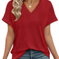 💖Buy 2 get 8% off🌷Summer Hot Sale 50% Off💕2025 Women's V Neck Eyelet Dressy Casual Basic Short Sleeve Tees