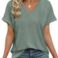 💖Buy 2 get 8% off🌷Summer Hot Sale 50% Off💕2025 Women's V Neck Eyelet Dressy Casual Basic Short Sleeve Tees