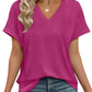 💖Buy 2 get 8% off🌷Summer Hot Sale 50% Off💕2025 Women's V Neck Eyelet Dressy Casual Basic Short Sleeve Tees