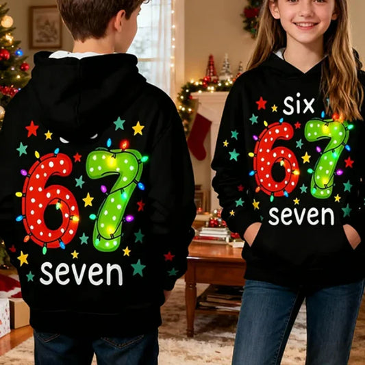 ⌛ Only 3 Days Left – 50% off everything! ⏰ Kids' Christmas Hoodie with "67" Graphic Print