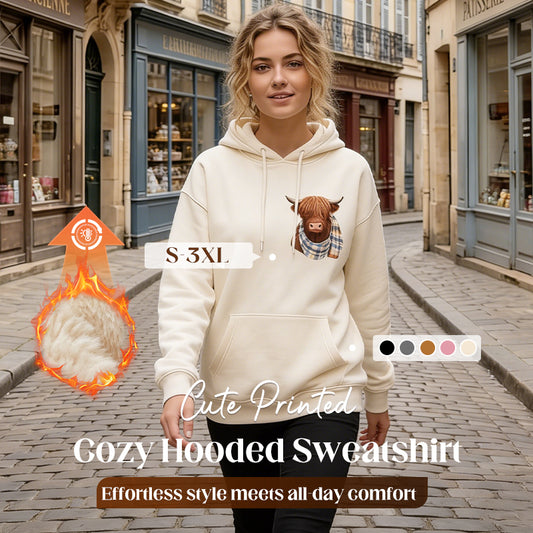 🎄🎅CHRISTMAS SALE 50% OFF!!🎁Cute Highland Cow Cozy Fleece-Lined Hooded Sweatshirt🦬