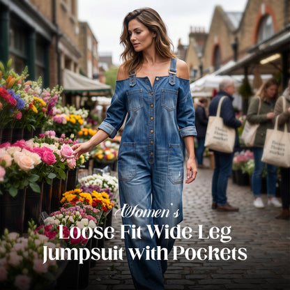 ⏳🔥LIMITED-TIME 50% OFF! 👗 Loose Fit Wide-Leg Overall Jumpsuit with Pockets – Effortless Comfort & Style ✨