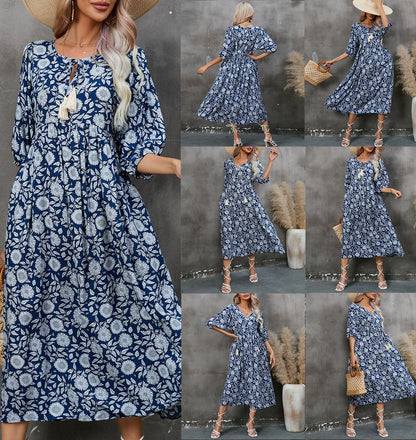 🌸Summer Sale -50% off🌸Women’s Elegant Floral Print V-Neck Long Dress