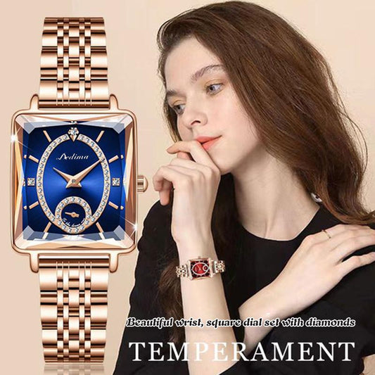 🎄💎Fashion Square Ladies Rose Gold Diamond Watch