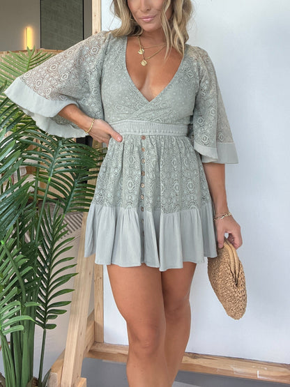 💕Open Back Lace Crochet Romper Dress-displays graceful figure!