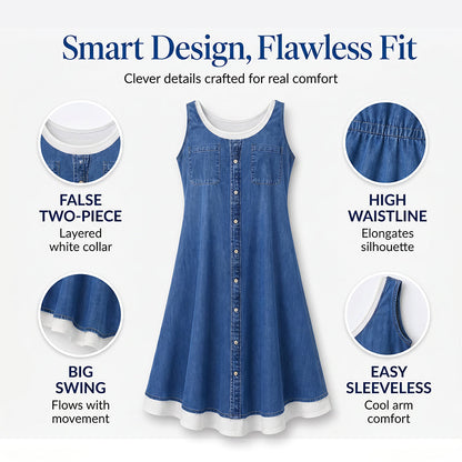 💗👗LAST DAY SALE 60% OFF⚡Women's Faux Two-Piece Denim Print Dress - Throw It On And Look Instantly Put Together✨