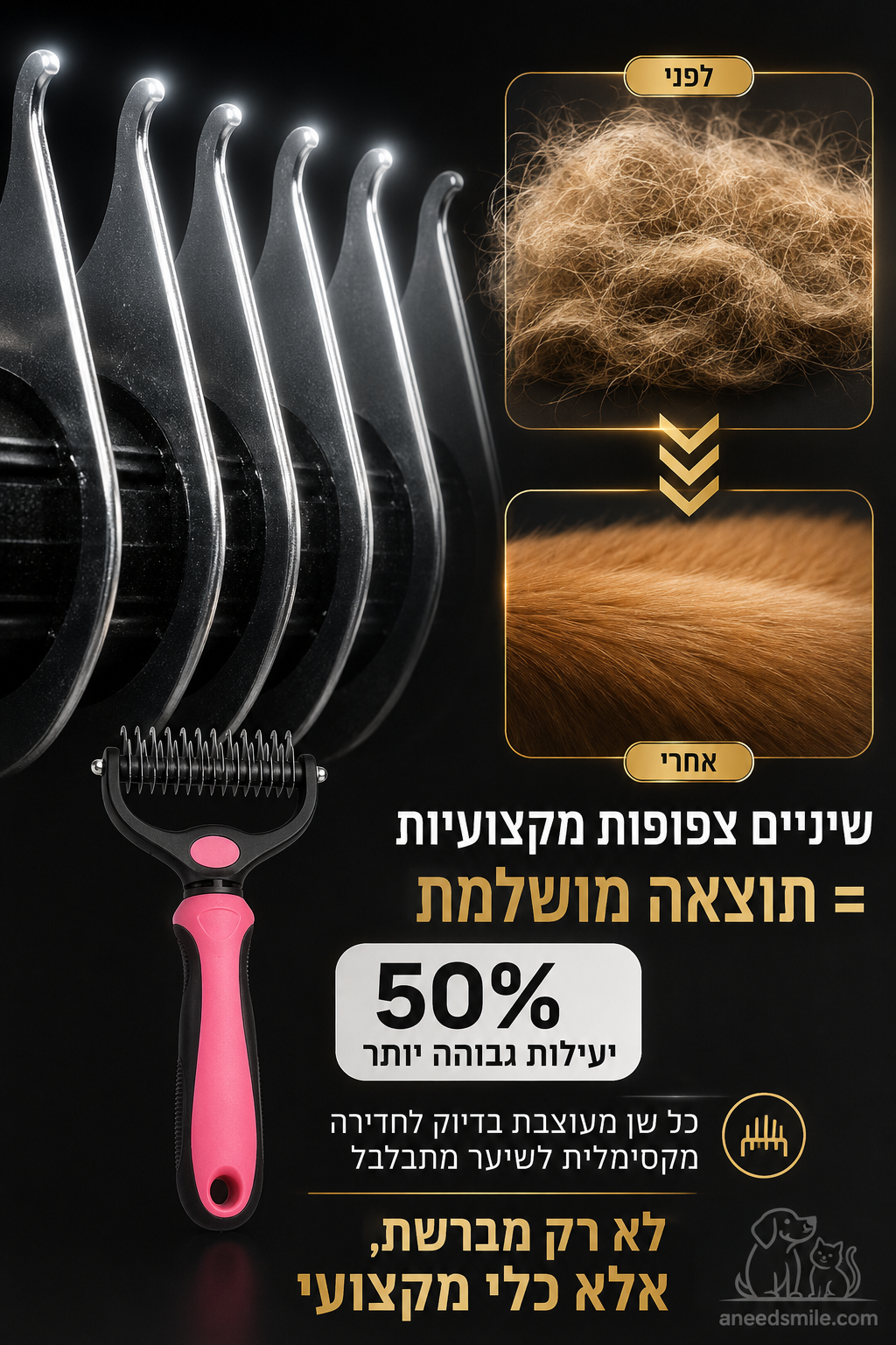 מברשת מקצועית להסרת פרווה לכלבים וחתולים
