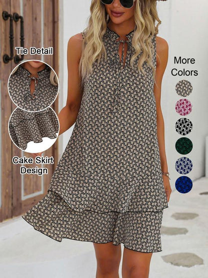 ⏳ Limited-Time 50% OFF ⏰ Women's Geometric Print Bow Dress – Modern Art-Inspired Print, Feminine Bow Detail & Flattering Silhouette 💃✨