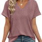 💖Buy 2 get 8% off🌷Summer Hot Sale 50% Off💕2025 Women's V Neck Eyelet Dressy Casual Basic Short Sleeve Tees