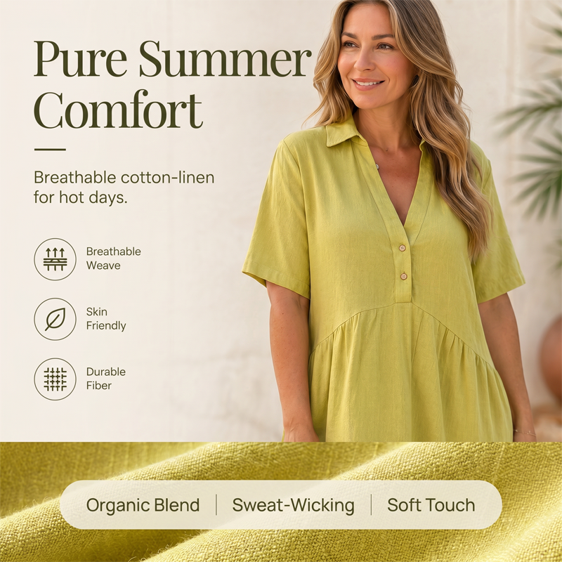 🌿☀️ LIMITED TIME 50% OFF! 👗Cotton-Linen A-Line Dress – Breathable & Lightweight – Stay Cool All Summer.