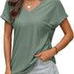 💖Buy 2 get 8% off🌷Summer Hot Sale 50% Off💕2025 Women's V Neck Eyelet Dressy Casual Basic Short Sleeve Tees