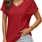 💖Buy 2 get 8% off🌷Summer Hot Sale 50% Off💕2025 Women's V Neck Eyelet Dressy Casual Basic Short Sleeve Tees