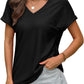 💖Buy 2 get 8% off🌷Summer Hot Sale 50% Off💕2025 Women's V Neck Eyelet Dressy Casual Basic Short Sleeve Tees