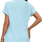 💖Buy 2 get 8% off🌷Summer Hot Sale 50% Off💕2025 Women's V Neck Eyelet Dressy Casual Basic Short Sleeve Tees