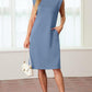 🔥Summer Sale 49% OFF🌸Women Round Neck Loose Split Wrinkle-Free Midi Dress with Pockets