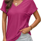💖Buy 2 get 8% off🌷Summer Hot Sale 50% Off💕2025 Women's V Neck Eyelet Dressy Casual Basic Short Sleeve Tees