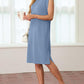 🔥Summer Sale 49% OFF💥Women Round Neck Loose Split Wrinkle-Free Midi Dress with Pockets