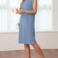 🔥Summer Sale 49% OFF🌸Women Round Neck Loose Split Wrinkle-Free Midi Dress with Pockets
