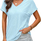 💖Buy 2 get 8% off🌷Summer Hot Sale 50% Off💕2025 Women's V Neck Eyelet Dressy Casual Basic Short Sleeve Tees