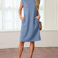 🔥Summer Sale 49% OFF🌸Women Round Neck Loose Split Wrinkle-Free Midi Dress with Pockets