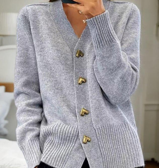 Women's Casual Winter Plain Yarn Wool Yarn Buttoned Cardigan