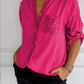 Cotton V-neck Sequin Mid-sleeve Casual Top