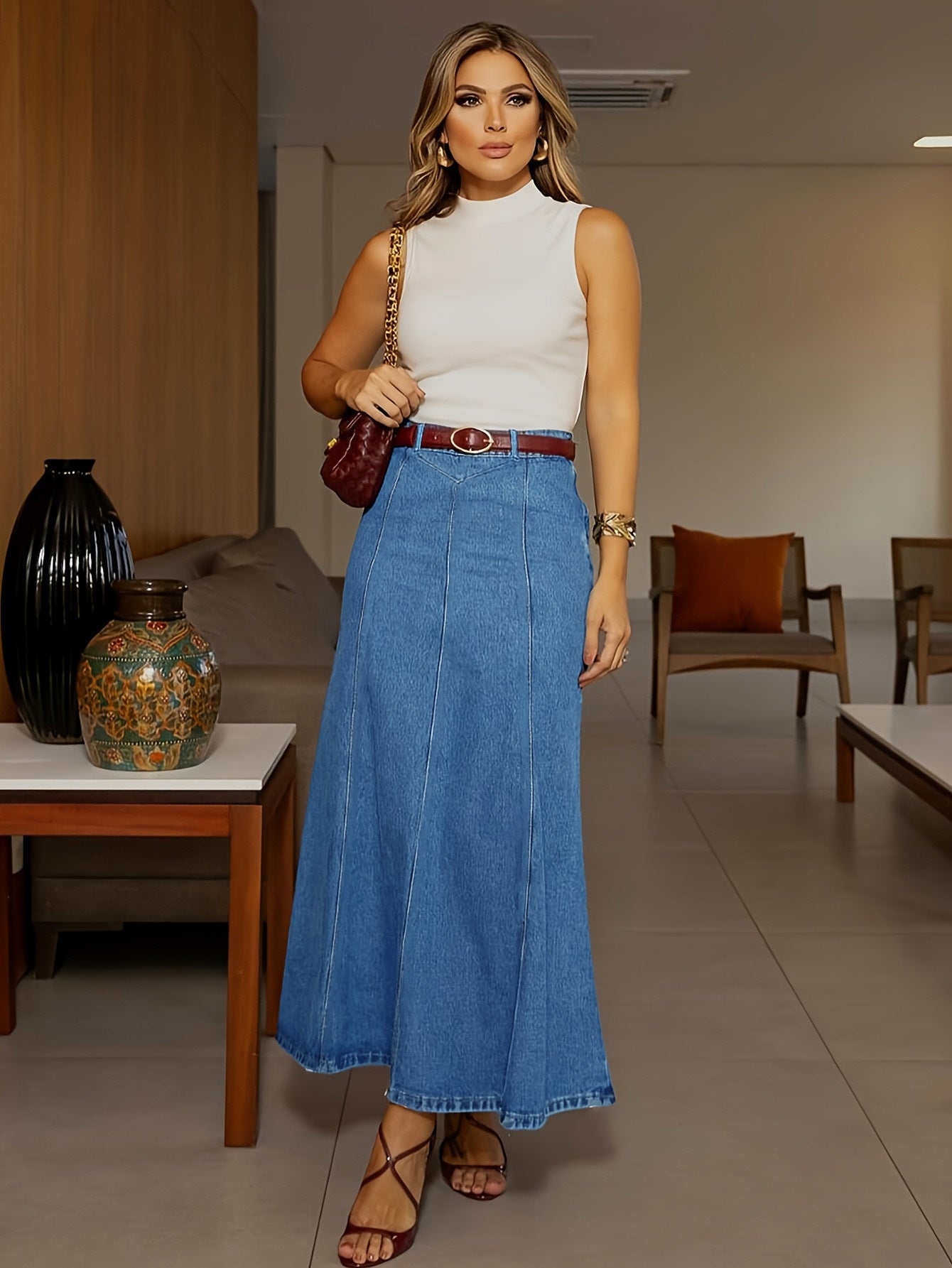 🎁Neuheiten 2026 mit 50 % RABATT👗Damen-Maxirock aus Denim – Hoher Bund & A-Linien-Schnitt