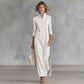 Minimalist Button-Down Collar Dress with Contrast Trim