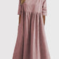 Women's Casual Basic Outdoor Crew Neck Pocket Smocked Cotton Dress