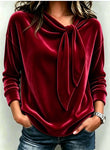 🌸Hot Sale 50% OFF!✨Fall Women Velvet Bow Tie Neck Long Sleeve Top