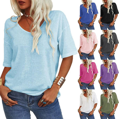 💖✨This Week's Special Price ￡15.99🌸Women's Solid Color V-Neck T-shirt
