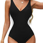 💃2025 new illusionswimsuit, Slim waist, Plunge-Neck, Tummy Control